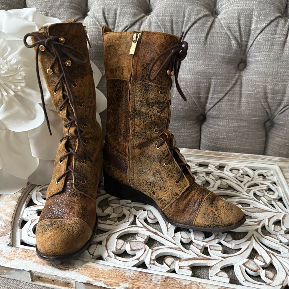 Michael Kors Lace Up Side Zip Boots Women’s 8.5 - Picture 7 of 13